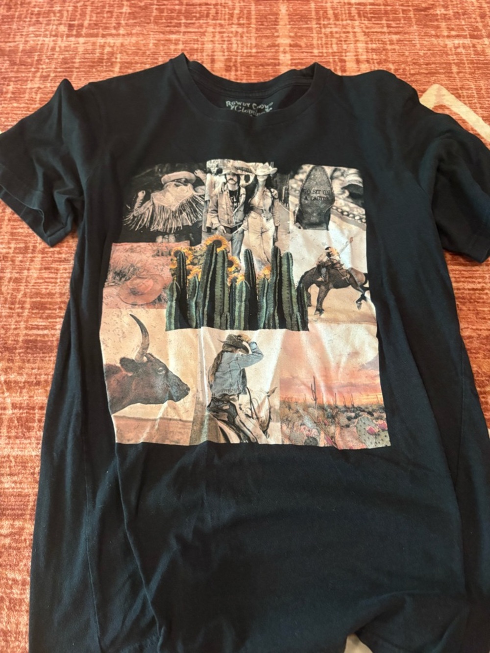 Black Graphic Cowboy Photo Collage T-Shirt - Picture 1 of 1